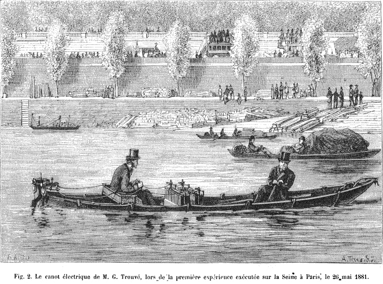 Outboard motorboat of Gustave Trouvé in 1881